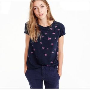 JCrew Navy Rose Printed T-shirt, Sz L